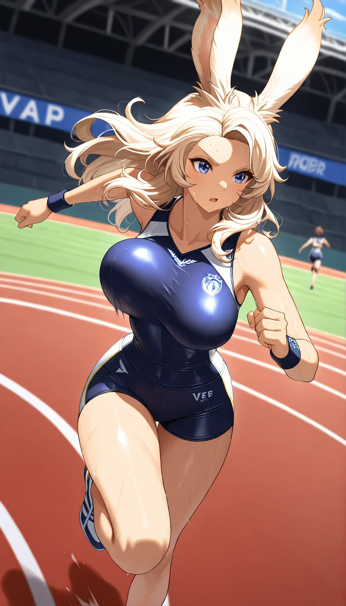 highest quality))、Get on all fours and place your hands on the floor(masterpiece)、Genuine skin glow、indoor olympic gymnastics arena、((((14-year-old girl))))、Close-up shot looking up from underground、blonde long wavy hair、A little bigger chest、huge breasts, cleavage, large cleavage, Wearing a white long-sleeved turtleneck leotard、gymnast、various sexy poses(1 Shiny skin 1.7)