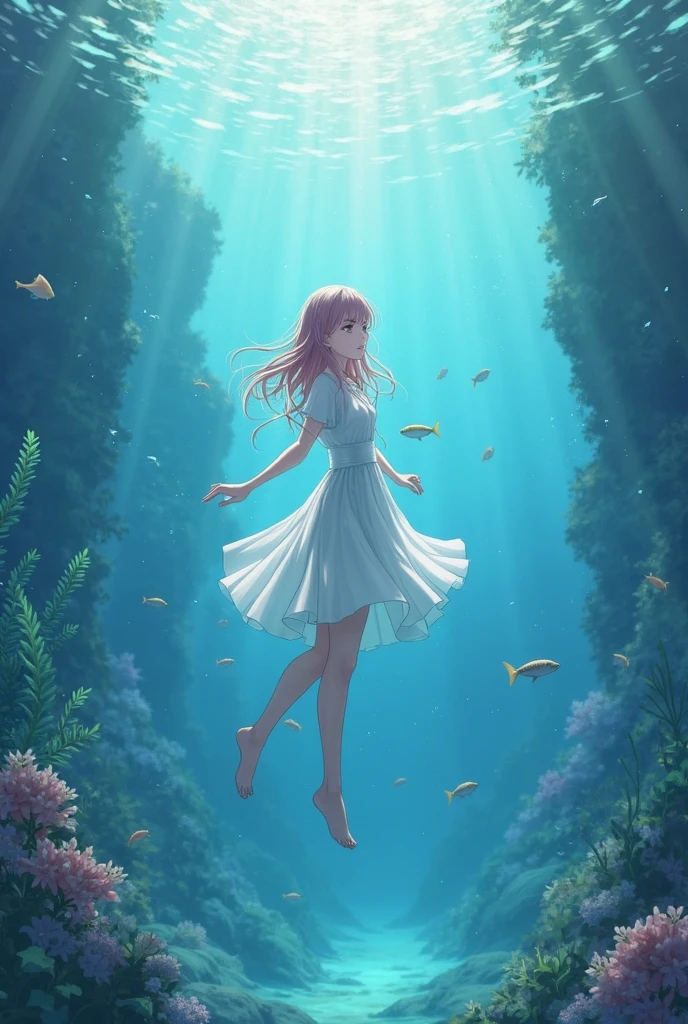 Anime girl underwater breathehold