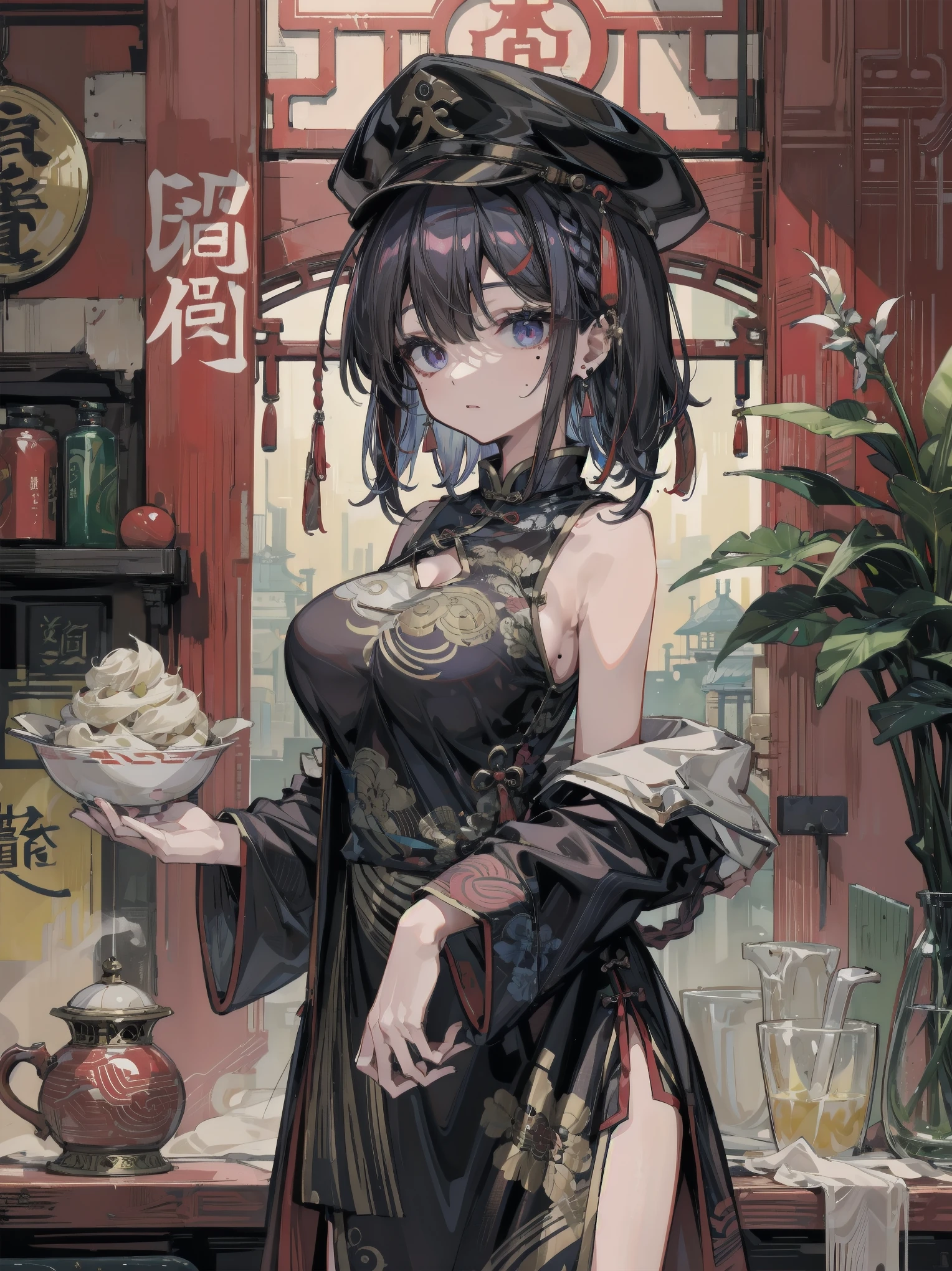 (Photorealsitic:1.3), masterpiece, top-quality, (intricate detailes:1.2), (landscapes:1.3), beautiful countenance, (Black theme:1.3),
(((1girl in、Girl in priestly clothes、(Take a look at Veiwer:1.3).((Brown sheep horns))、)))、Split in half、Detailed pupils、Drawn eyes、((((Sheep's eye))))、