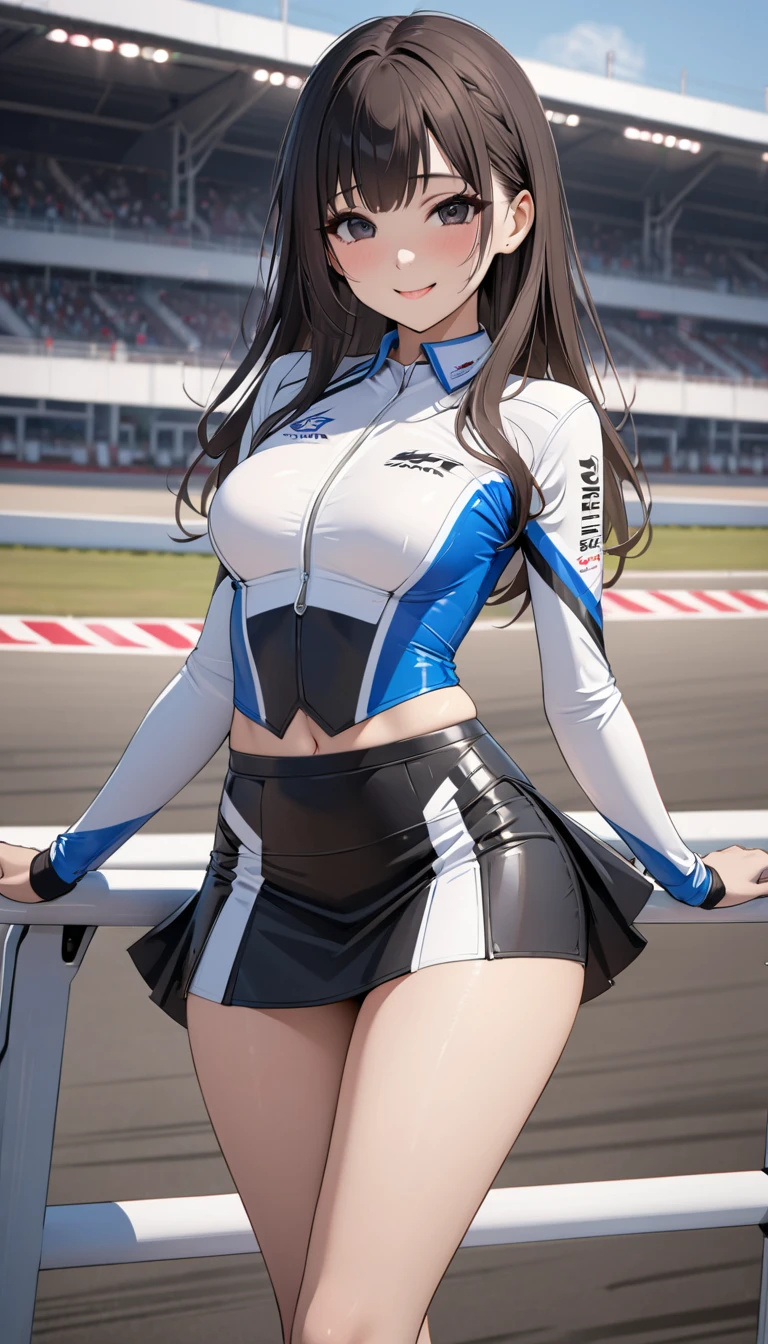 Latina cat girl in a racing suit