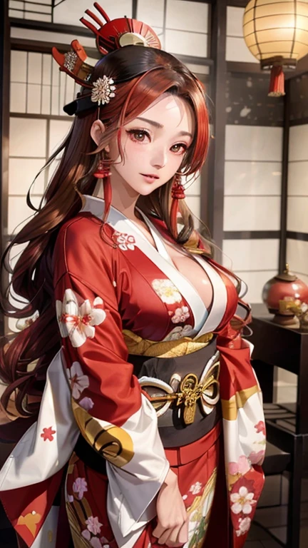 (obra maestra), Mejor calidad, ojos expresivos, cara perfecta Hermosa caricatura de mujer japonesa, dibujos animados lindo anime, beautiful japanese kimono, There is a dragon embroidered on the kimono.. color kimono negro y rojo, mujer japonesa pelo largo, color de pelo negro, cola de caballo estilo de pelo, single eyelids, Estilo de ojos encapuchados, sensuales, hundidos, captivating and enigmatic., facial expression smile., beautiful picture situation.