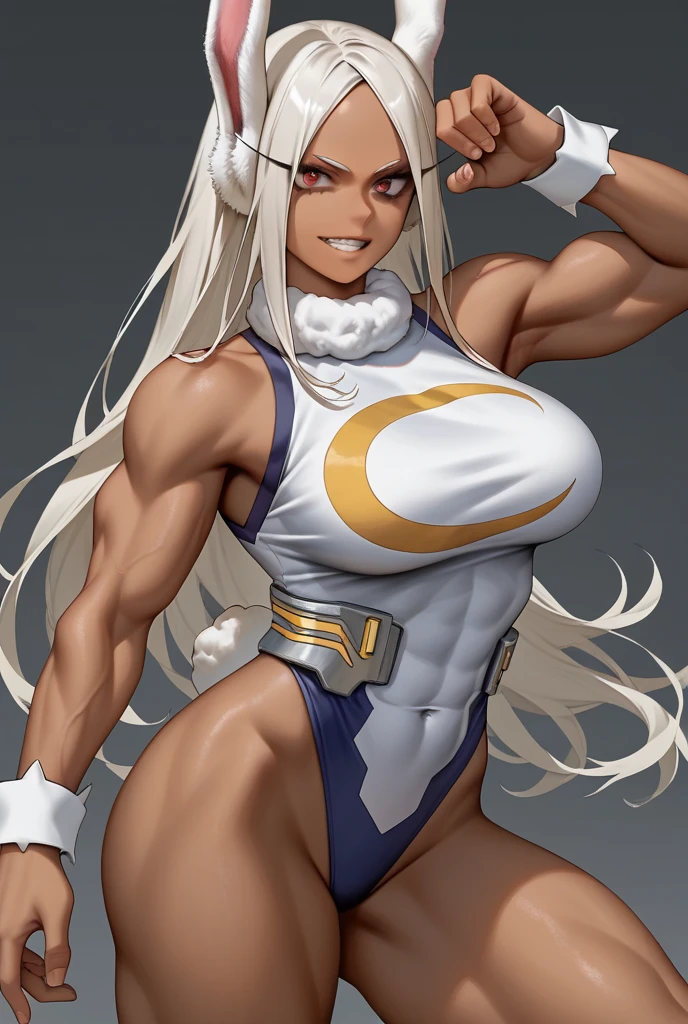 Full body toe to head 1solofemale drow elf purple grey dark skin standing pose yellow bikini, 2legs, 2arms, muscle abs toned, slender body, long silver white hair, purple eyes, hands on hips red gloves gauntles, red military boots ((plain background))