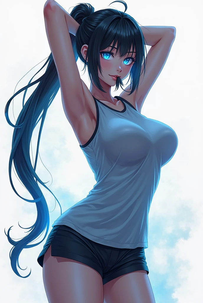 14岁,full bodyesbian, Beautiful girl with bright blue eyes, tifa,whitet-shirt,Black shorts, lying on his back, don't have clothes, (((Expose large breasts :1.2 and round breasts:1.2 ))),8K,, Highly detailed skin, The girl is exposed,, Masterpiece, Best quality, Gorgeous long hair, Ultra-detailed face, Detailed blue eyes, ((no close up)), front angle, Yawning, Very wide open mouth, Spread legs, Wet open ,(((Vaginal thrust by),with no underpants