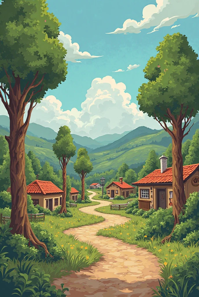 Make an image for each of the vignettes in a comical way for each vignette.

characters (students):
1. Daniel: alto, redhead (before I said "blond"), 17-18 years old.
2. Jesus: alto,  brown, skinny, curly, 16-20 years.
3. alexia: short, short hair, skinny, never blue,  21 years old.
4. Joseph:  brown, chubby, short, honey color, 22 years old.
5. a. santos: alto, skinny, negro, long hair,  brown eyes, 19 years old.
6. alma: alta,  thin, long hair y curly, eyes one green and the other gray, 19 years old.
 
Cartoons 1
Narrator (alexia)
It all started in our town, Hope green ...

Vignette 2: Joseph
Siempre fue un lugar tranquilo. We all know each other.

Vignette 3: alma
Los árboles nos daban sombra, food... Jvida!

Vignette 4: Daniel
We used to study under a big ahuehuete.

 Vignette 5 : Jesus
Nuestros abuelos nos enseñaron a respetar la tierra.

 Vignette 6 : santos
¿Y eso? What are those cranes doing here?

Vignette 7: Businessman
Inversiones Madereras Esperanza. We come to help you.

Vignette 8: Joseph
¿Dinero rápido? Sounds good.....

 vignette 9 : alma
Pero... and the trees?

Vignette 10: alexia
algunos advertimos los riesgos... but no one listened

Cartoon 11: Jesus
Ya no quedan árboles en el cerro

Viñeta 12: Daniel
The Earth is drying up... nothing grows.

Vignette 13: santos
El río está bajando. This isn't normal.

Vignette 14: alexia
¿Fue por la tala? What if we stop?

Vignette 15: Joseph
Ya es tarde! There's nothing left

Cartoon 16: Narrator
The town fell into crisis.

Vignette 17: Madre de alma
Debemos marcharnos hija....
 
Vignette 18: Jesus
Muchos se fueron. algunos nos quedamos.

Vignette 19: Daniel committee
I'm not going to give up. this is my home.

Vignette 20: santos
Entonces... let's plant hope.

Vignette 21: alexia
Formamos un comité. We are looking for support.

Vignette 22: Todos
Reforestemos Hope green  algún cambio

Vignette 23: alma
Cada árbol que plantamos es un paso más.

Vignette 24: Joseph
¡Está funcionando

Vignette 25: All together
Wellness begins when we take care of what belongs to everyone.  
