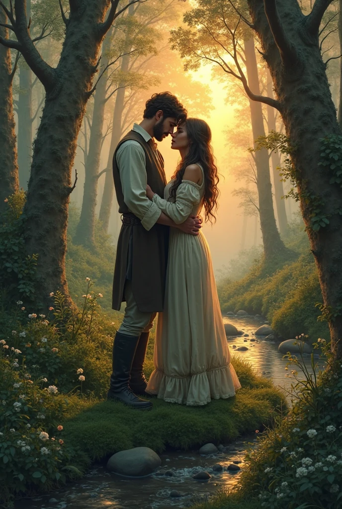 Make a couple crying in the woods (Medieval era style)