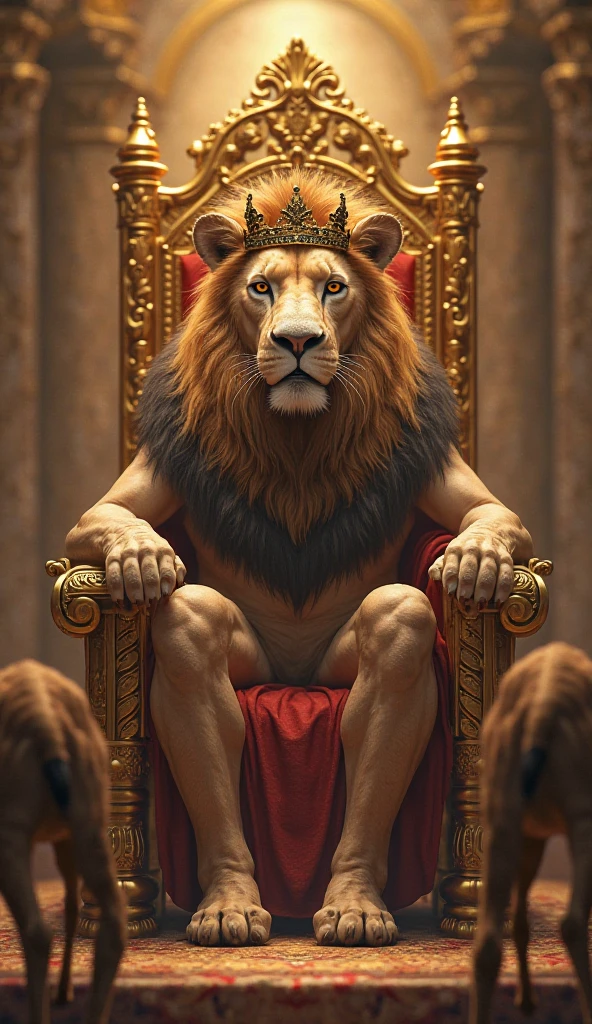"Capture the majestic essence of a lion seated regally on a throne, embodying both strength and sophistication in a dark and mysterious environment. Enhance the scene with a touch of midjourney allure, as the lion exudes an air of contemplation while confidently holding a cigar in its mouth. Illuminate the surroundings with a subtle yet powerful lighting, emphasizing the royal demeanor of the lion as it reigns over its kingdom with a captivating blend of wild elegance and human-like authority. Let the image convey the enigmatic journey this lion undertakes, seamlessly merging the untamed wilderness with the refined poise of a sovereign ruler, making every detail a visual feast for the viewer."