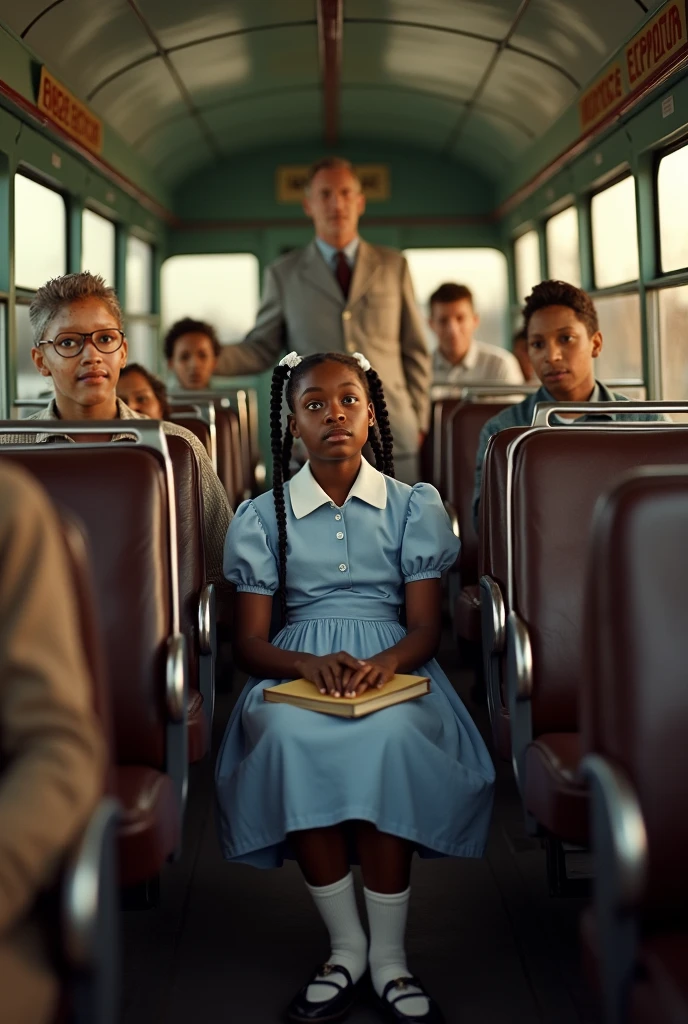 edward hopper style, three black aftican american children on an old vintage new york subway train, 12 years old, on the way to school, school books, night time