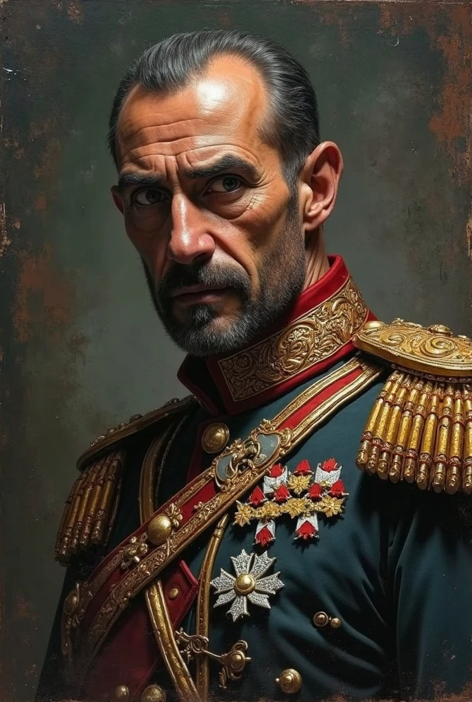 Old Arabic with militarian suit leader portrait dark colour oil and antique 