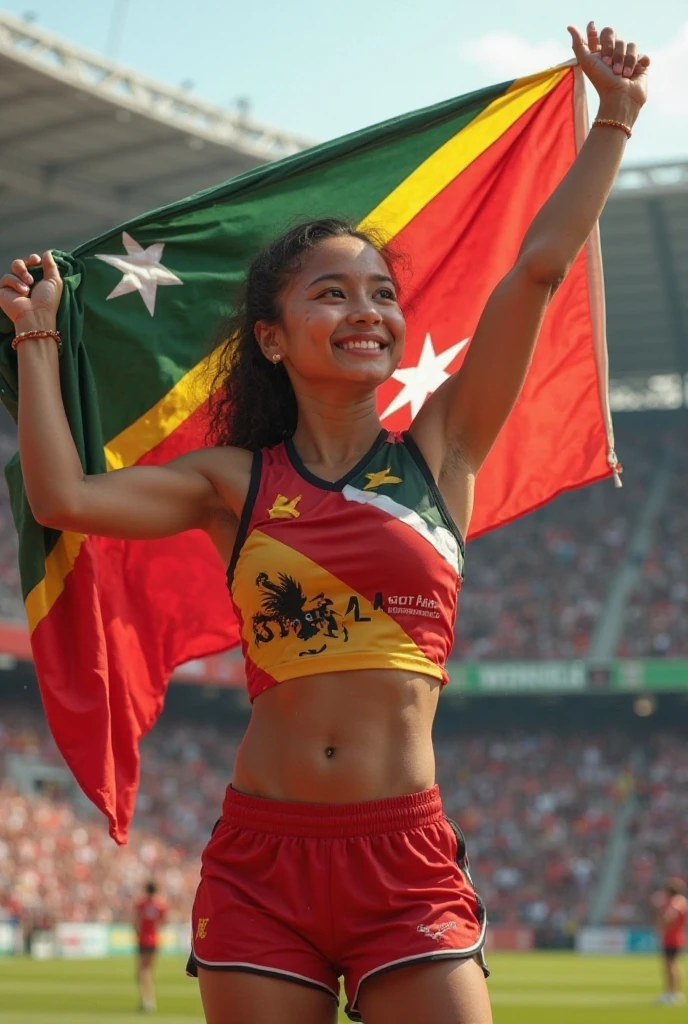 Create an image of the 2024 Olympics with the Moroccan flag and northeastern items written Team feira de santana is in the game