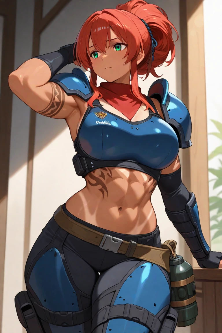 extremely short hair perfect anatomy 1 girl tall solo curvy hoodie toned body ((bikini top)) ((shorts)) ((beanie)) ((scarf)) ((black gloves)) ((armor)), huge massive Penis, huge penis, show penis, show huge viril long penis