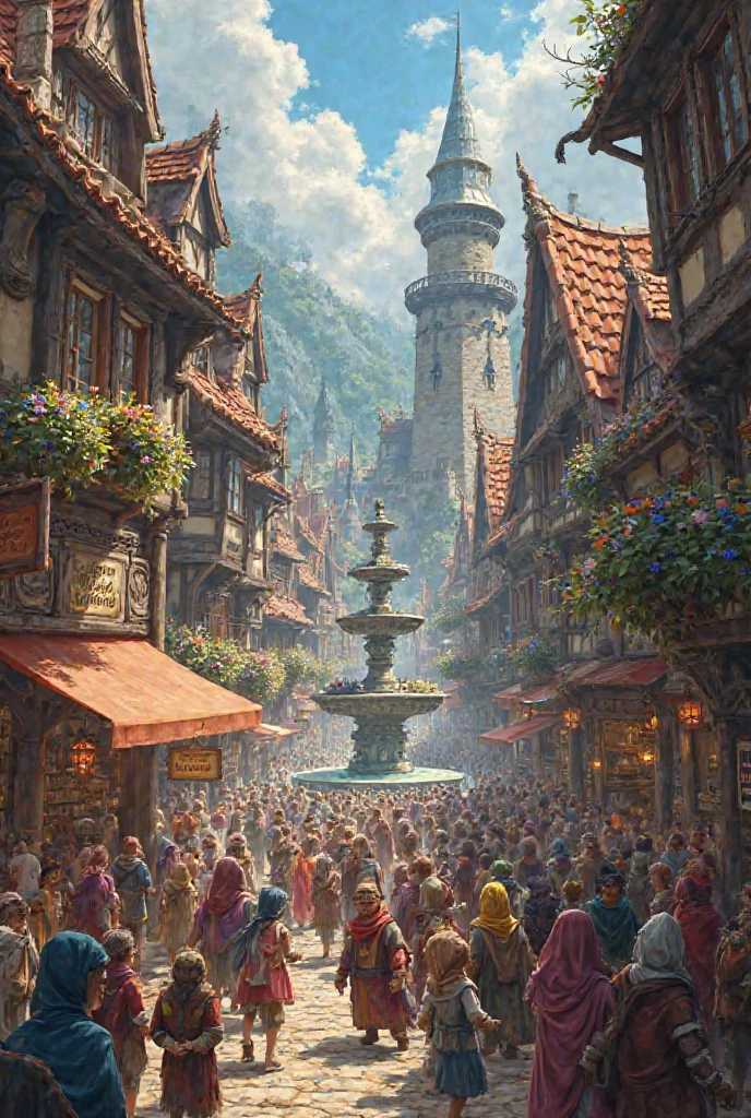 Fantasy town with crowd peoplae