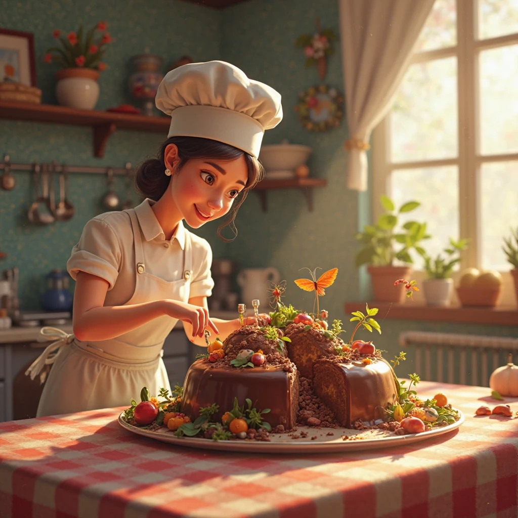 making of chocolate pudding world  and unmolding it into a plate  at home mom chef in a table 