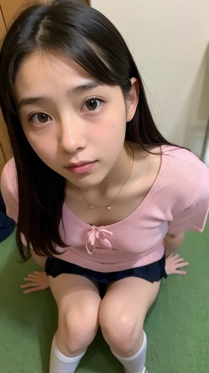 nsfw,One Woman、((Completely naked))、Primary school students,((small breasts)),Highest quality、Very delicate and beautiful、((Very short bangs))、((Bangs))、Highest quality、Very delicate and beautiful、Shiny black hair、The hair is light、((layered、long hair))、Cute face、Young face、Cute like an idol、Are thin、Slim figure、slender、Short、 body type、Background is an elementary school classroom、Crouching、Nice thighs、Shot from above、The best smile、