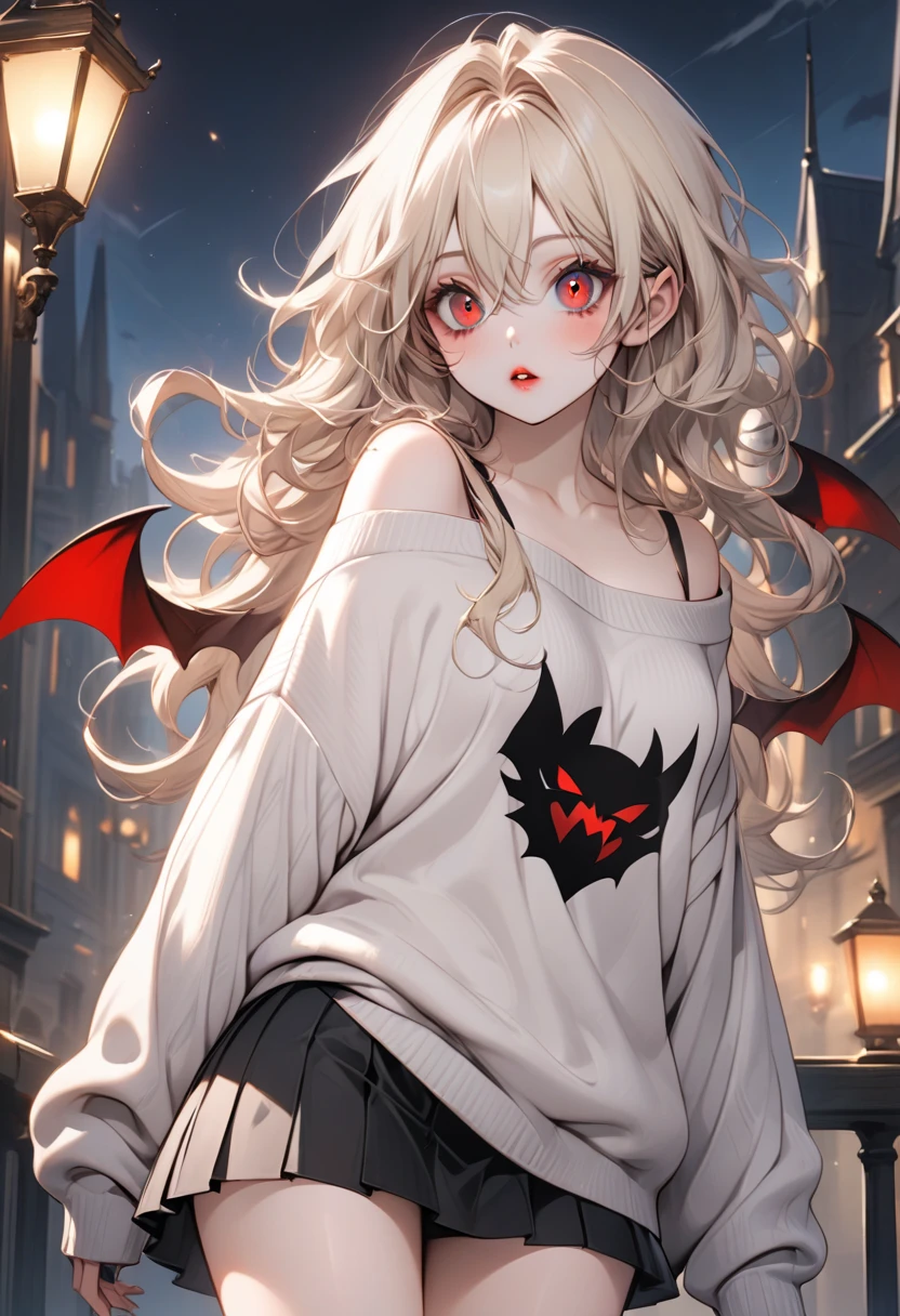 top-quality、Top image quality、masterpiece、teens girl((18year old,Succubus、Black and orange tattered tank top,Tattered orange and black short skirt、Tattered orange short-sleeved hoodie、Wearing a hood,Best Bust、Bust 85、A dark-haired、Longhaire,Blue eyes、open chest wide、Valley、Happiness、A slender、the whole body is wet、Leaning forward、Prank、Laughing mouth、Pointed teeth、Black wings、Pampering、Emphasis on the chest、clow pose、Bats tattoo))hiquality、Beautiful Art、Background with((A city scape、Red sky、Halloween at night、the bats、pumpkins,Nightmare))、masutepiece、Elaborate design、visualart、Theatrical films