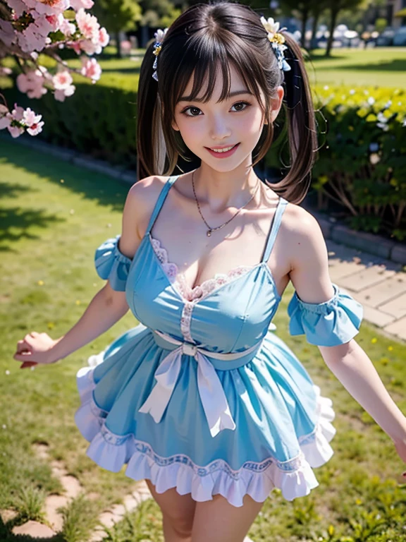realisticlying,1girll,Ten years old,Outdoor riverside,Long hair and waist,Purple eye,glowing light eyes,Wrapped in a white cardigan,Superskirt(ssee-through:1.4),(pantyless,with no underpants,No underwear,no underwares,clothes see-through),Be red in the face,huge tit,Lace suspender stockings,high-heels,looki at viewer,suns,rays of sunshine,Slim waist,thick thight,There is a pink raised point on the chest on the front,Sweat all over the body, The skirt is pulled up、raise leg,choker necklace, jewely, lightblue hair、ahoge、hair pin, bangle, watch audience, Shyness blush, horse tails, Raped by tentacles:1.3,Inserted by tentacles:1.1, srestrained,opening legs:1.3, vaginal cum shot