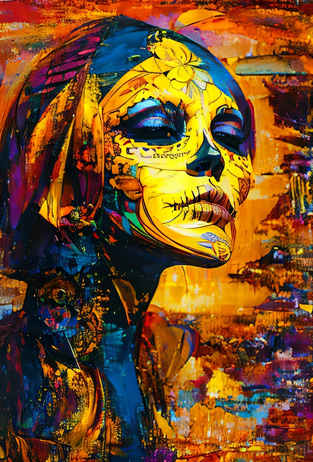 OrangeScale : Sensual Jasmine GlitchArt : abstract, vibrant, animated : solitary melancholic atmosphere --v 5 --stylize 1000