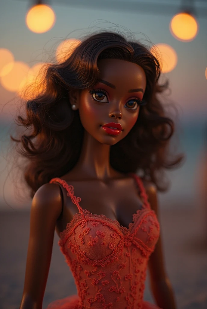 africana 16 anos peito grande. de lingerie transparente rendada vermelha rosa metalizado, super realista e detalhado. com pose provocante e sensual. 16k.