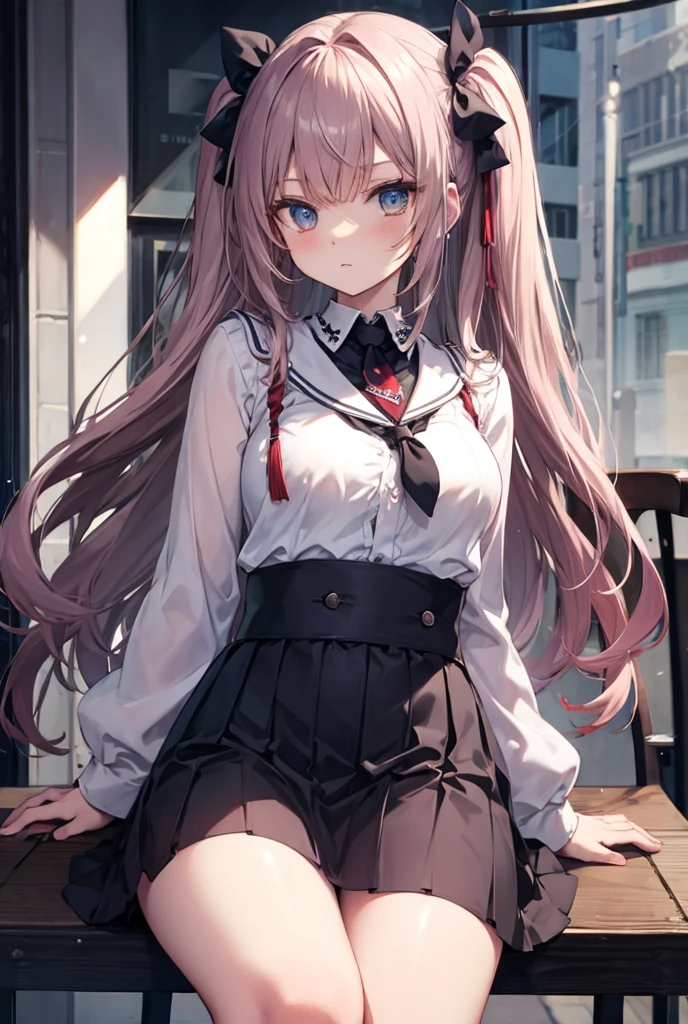 masterpiece,1girl,solo, <lora:TyrcaV3:1> ,school uniform,light smile, sitting,outdoors