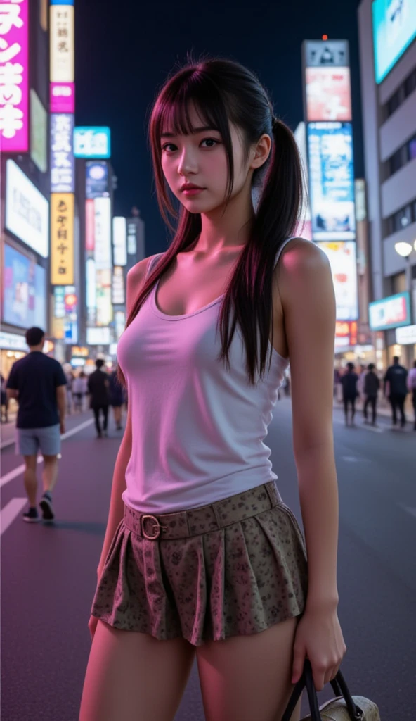 TopQuality 8K UltraDetailed Masterpiece(ProfessionalPHOTO:1.37), ExtremelyDetailed(Office Ladies), Gigantic Cleavage, Undressing ((pull down panties:1.28)) ((panty pull)) (wearing skirt:1.18), Dusk {((Shibuya Scramble Crossing)) | Large Screen | Unbuttoned White Shirt | Blood Stained (white panties) | Red Shoes}, (Acutance:0.8)(Luminism:1.2), Blurrd Colorful Lights, Snow Particles ,