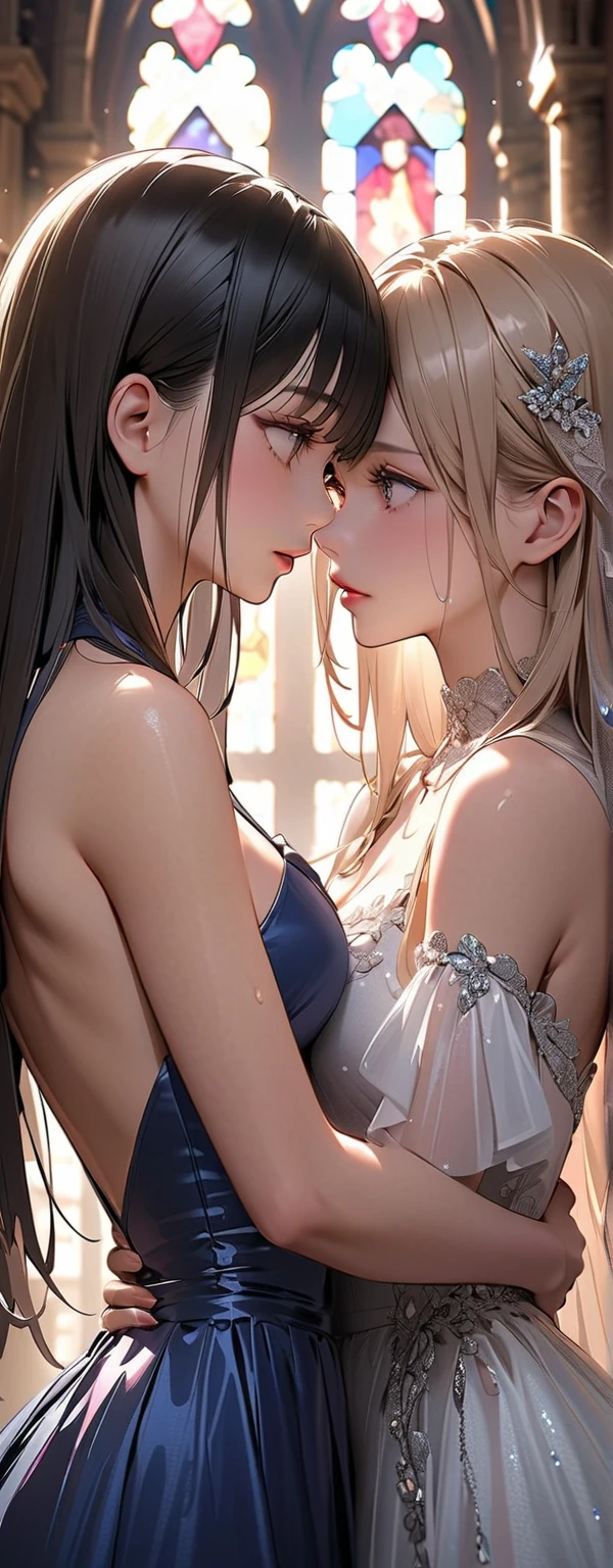 Three girls, six hands, up to five fingers in each hand. Kiss each other face to face. (Breasts grasped by hand: 1.5). Perfect Body, {{}}, {Perfect Body}, {Delicate Face}, {{Best Quality}}}, {{Super Detail}}, {{Masterpiece}}}, {{Best Quality}}}, {{Super Detail}}, {{Illustration}}, {Messy Hair}, {Messy Hair}}}}, Clear Facial Features, Clear Skin Features, Clear Areola, Lace, Black Lace, Ahgao, Realism, Realism, Neorealism, Octane Rendering, Corona Rendering, UE4, High Detail , Ultra High Quality, High Resolution, 8K Art Station Trend, HD, Hyper-Realism, Telephoto Lens, Chest Lens (MCU), First Person View, Film Lighting, -Imagination-