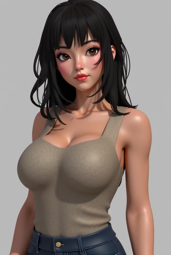 best quality, realistic, <lora:mariosano:1> mariosano, 1girl, choker, lips, brown eyes, brown hair, breasts, large breasts, lips,crop top, solo, upper body, looking at viewer, facing viewer, simple background