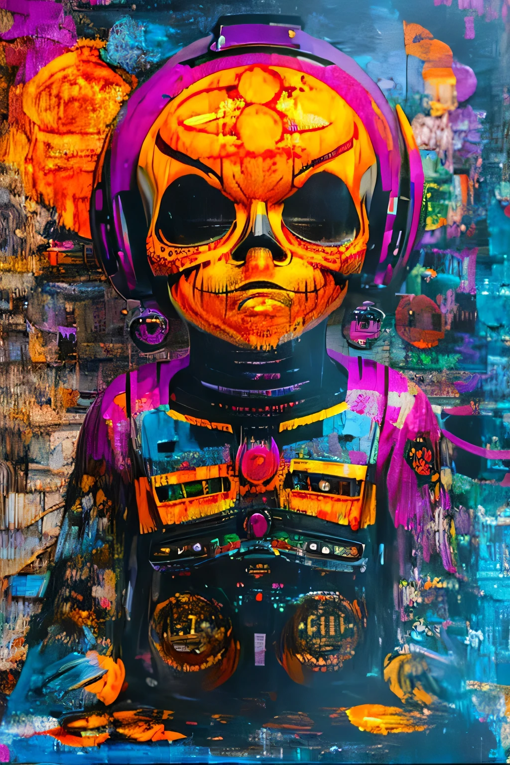 OrangeScale : PikachuPunk GlitchArt : abstract, vibrant, animated : solitary melancholic atmosphere --v 5 --stylize 1000