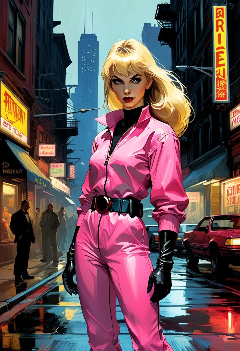 dr Blight is a age 35 female scientist with blonde hair bangs hanging over her left eye and who usually wears tight pink spandex jumpsuits with a yellow utility belt slung loosely around her hips, long elbow-high dark gloves, high-cut boots on streets of rage sega game, highly detailed, photorealistic, artstation, artwork by Frank Frazetta ))) lovely, wonderful, artistic, expressive [[poorly drawn, pixelated, compressed, low resolution, normal quality, low quality, bad anatomy, bad proportions, cloned face, duplicate, extra arms, extra limbs, extra legs, fused fingers, gross proportions, long neck, malformed limbs, extra legs, fused fingers, watermark, signature, username, jpeg artifacts, jpg artifacts]] dreamlike))) lovely, wonderful, artistic, expressive [[poorly drawn, pixelated, compressed, low resolution, normal quality, low quality, bad anatomy, bad proportions, cloned face, duplicate, extra arms, extra limbs, extra legs, fused fingers, gross proportions, long neck, malformed limbs, extra legs, fused fingers, watermark, signature, username, jpeg artifacts, jpg artifacts]] ))) ((((masterpiece, good quality, intricate details)))) canvas, oil painting structure and style, grainy, dusty and musty, oil, old painting effect))) high contract, sfumato, chiaroscuro, tenebrism, baroque style, dark, Rembrandt, caravaggio, vermeer,  Valentin de Boulogne, Adam de Coster, Trophime Bigot, Gerrit van Honthorst, Godfried Schalcken ((masterpiece, good quality, intricate details, high quality, best quality, in focus, sharp focus))