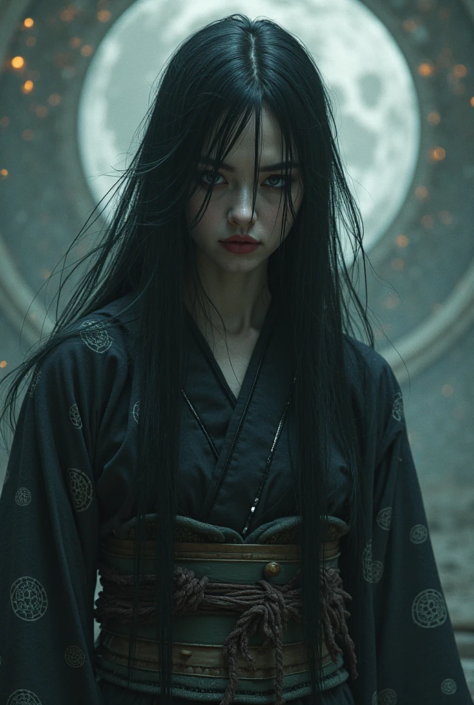 Create an image of model Sara Sampaio portraying an Arrancar from Bleach. She should be wearing traditional Arrancar attire, including the distinctive white hakama and cloak with the Arrancar's hollow mask partially visible. The design should incorporate features typical of an Arrancar, such as the hollow hole and a menacing expression. Capture the unique style and atmosphere of the Bleach anime.