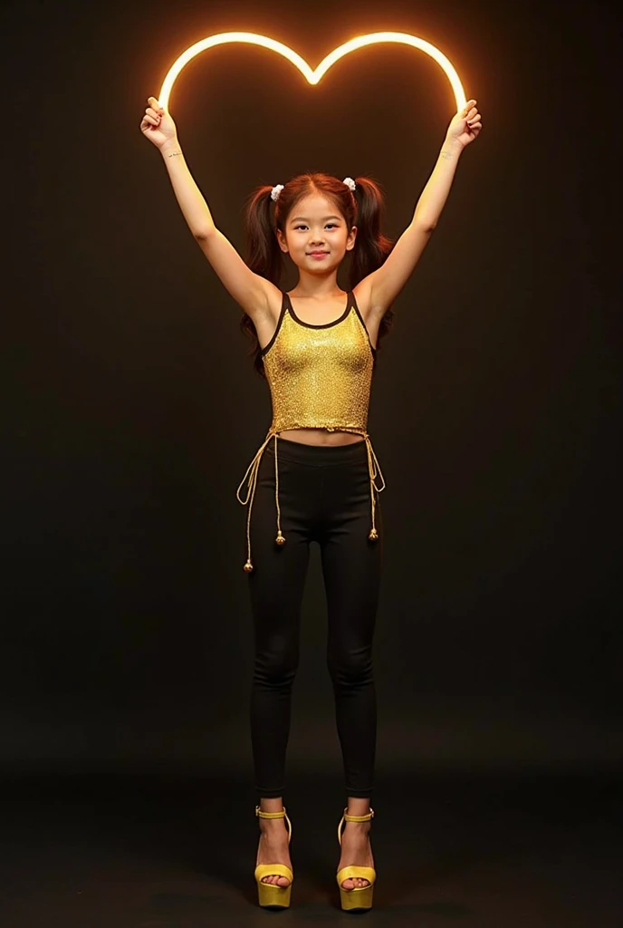 Cover your chest with your hands,Shirtless,don't have clothes,14 years old Japanese girl, Dunhuang dance,golden colored,Dance background,Stage lighting effects,Stage lighting and shadows