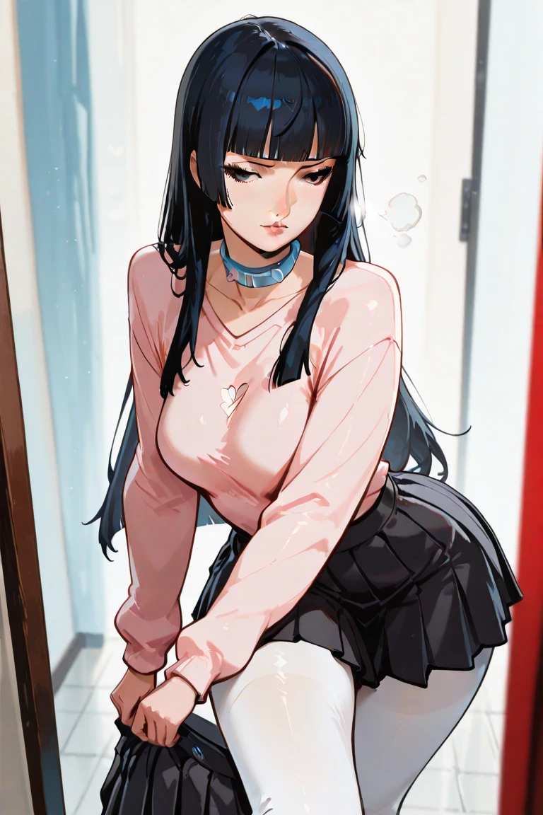 Hotaru Tsuchimoe, top-quality、masterpiece、1girl in、lightsmile、looking at the viewers、城市、Random hair color, cowboy shot、(((Skirt lift)))、 Looking Up, View from below, (((lare breasts))), (((Panties))), (((blush and crying))), (((half close eyes))), (((grit your teeth)))