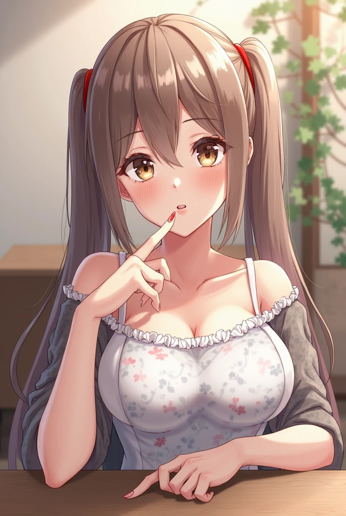 Anime girl with big breast sucking dick giving blow job