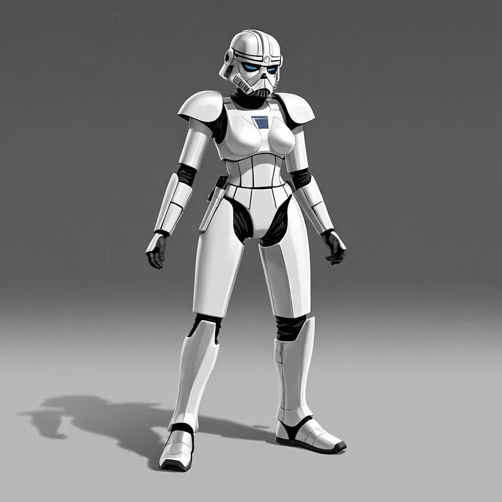 wearing shiny stormtrooper armor, a Star Wars imperial agent, wearing stormtrooper armor, imperial Star Wars style, storm trooper, stormtrooper, trooper, female stormtrooper, slender waist, medium breasts, wide hips, thigh gap, stormtroopers, Star Wars character