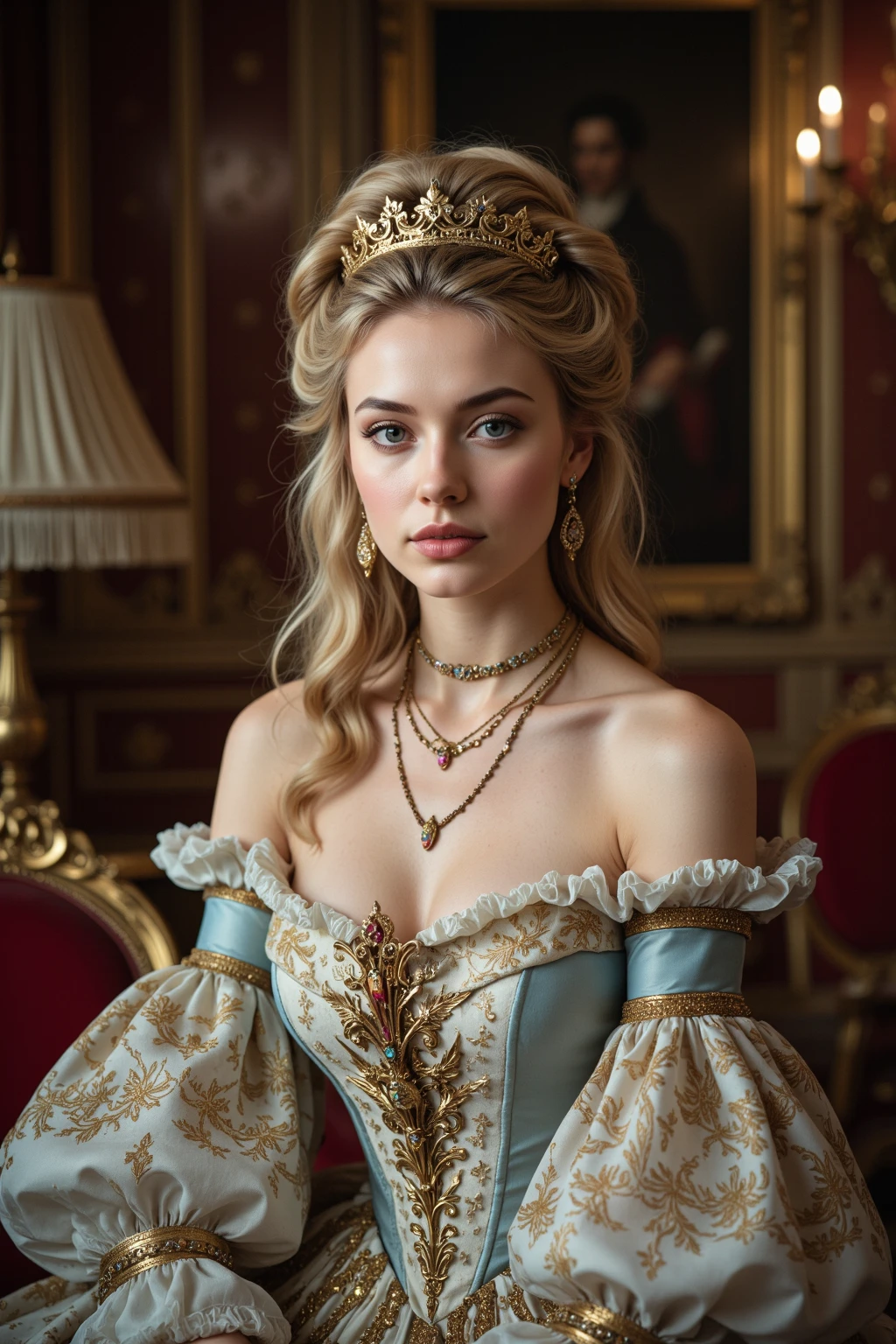 Full-body photo of a young  Marie Antoinette for advertising,