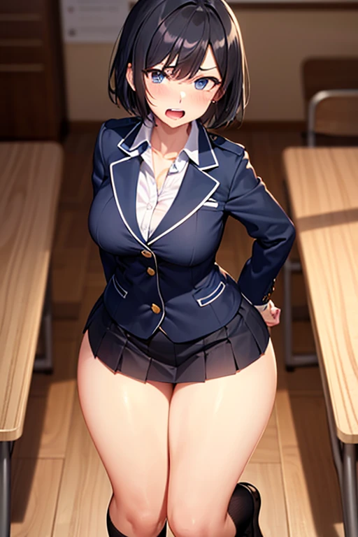 Highest quality,masterpiece,Black Hair,Class President,Let the boys touch your crotch,smile,classroom,after school,cool,pubic hair,Pussy