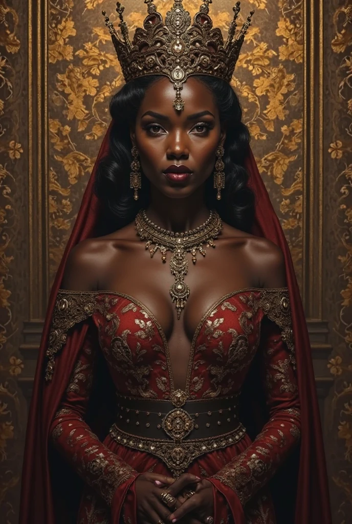 Can you give me the same image but just make the queen black and sexier
