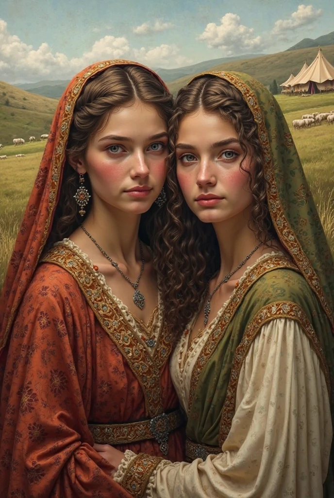 Rachel et Léa les femmes de Jacob , caractéristiques selon la bible , image très réaliste 