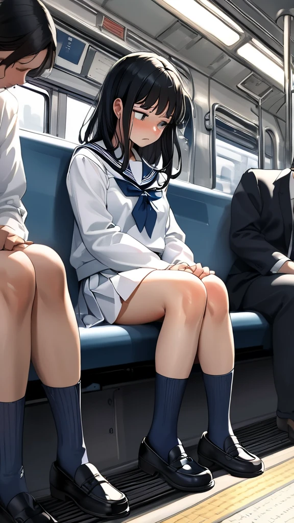 NSFW、masterpiece, 最high quality, high quality, High resolution, One girl, alone, Blue Hair, Long Hair, blue eyes, White shirt ,Black office skirt, Knee socks, whole body、Depth of written boundary, In a crowded train,(((Surrounded by men))),(((Molester)))、(((Body odor、Bad smell)))、(((Sweat)))、((((Sweat染み、Yellowing、odor))))、(((Soaking wet)))、(((((Love juice)))))、((((Detailed pussy))))、(((((Pooping)))))、((Leg spread))、(((Covered in bodily fluids)))、(((Squirting)))、(((cry)))、(((blush)))、(((Poop dripping down my legs))),(((Pee)))、(((Peeing)))、Sit down