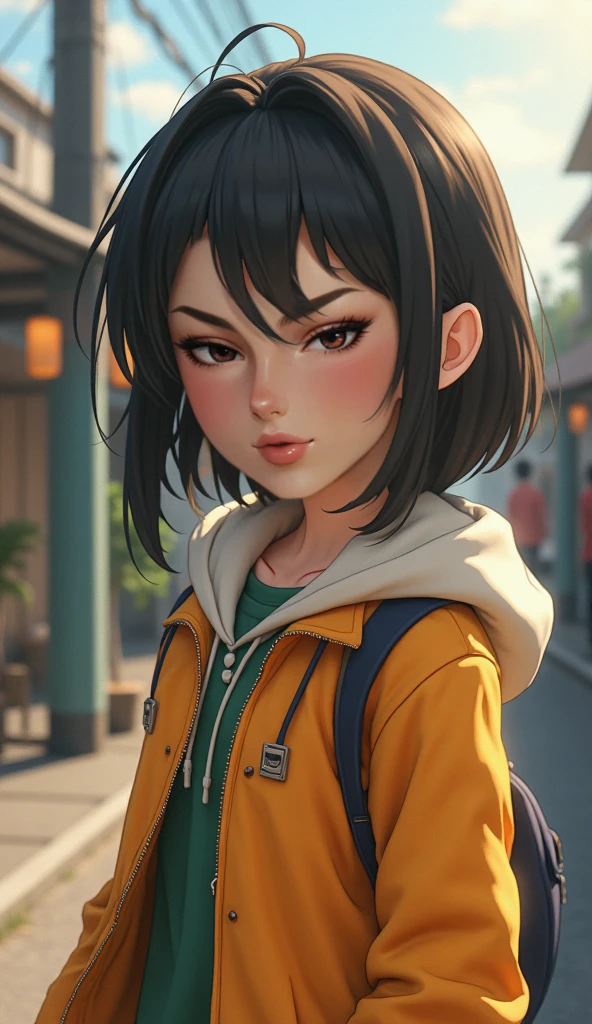 Convert this anime photo to realistic  details