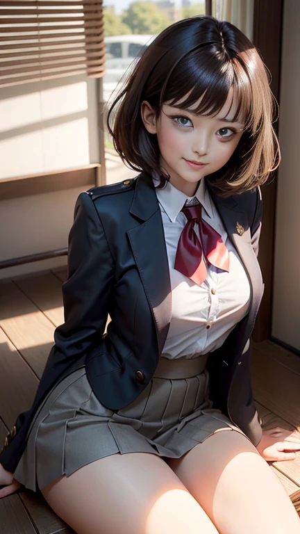 very cute and beautiful girl,(highly detailed beautiful face and eyes), (smile),blush,black hair,blazer uniform,ribbon,(pleated plaid mini skirt),standing,(skirt lift,laced white panties), wooden classroom,window,distant trees and town, (best quality,masterpiece:1.0),absurdres,highres,ultra-detailed,extremely detailed,32k,8k resolution, intricate details,cinematic scene,detailed background,solo,dynamic angle,