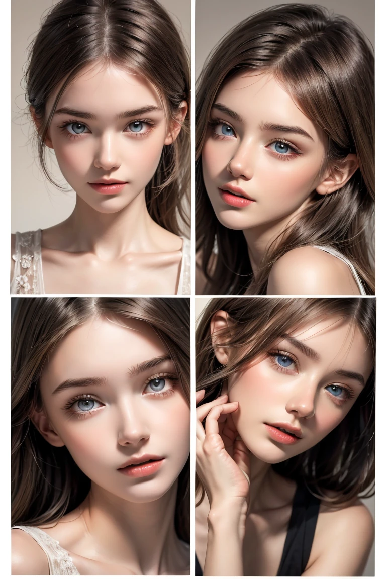 "An 18-year-old Belarusian woman with porcelain-white skin, lustrous straight black hair, captivating hazel eyes, and a harmonious facial structure featuring a high nose bridge. Her gentle smile and friendly demeanor exude warmth and approachability."