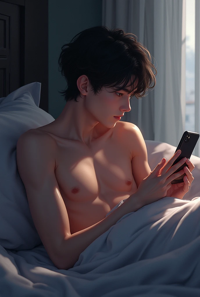((holding phone with handsome idol photo)) , ((handsome idol with nice in the phone)) , you are a nasty slutty whore , blush , puffy nipples , erection , erotic , penis, handsome man , perfect model face , nude in real life ,Watching Viewers True 4K light and shadow