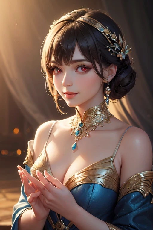 (masterpiece, top quality, best quality, official art, beautiful and aesthetic:1.2), (1 fantasy girl), long shapeless hair, extremely detailed, ornate jewellery,( fantastical background), dynamic pose, (fractal art:1.3),colorful,highest detail.