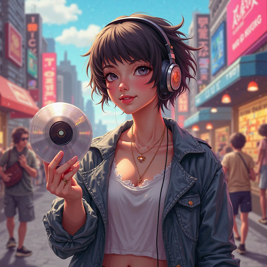 Create an image of a person with a music disc in their hand who says Rolitas 