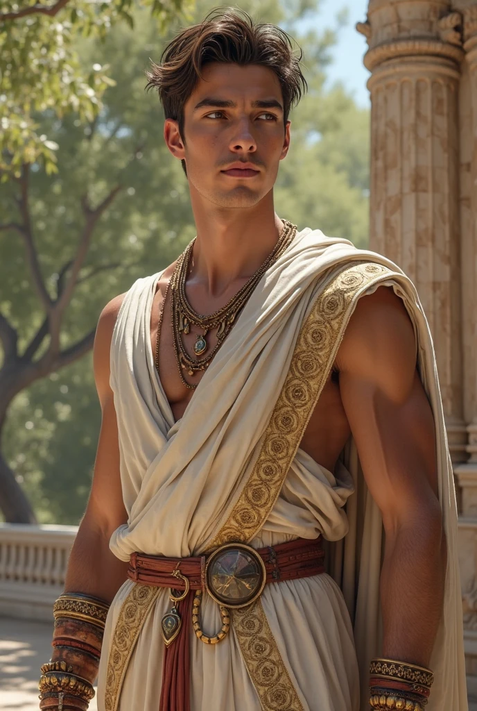 cinematic photo a Roman general As Julius Caesar,navigating the complex politics of the Roman Republic,expanding its territories,and eventually meeting his tragic end on the Ides of March.,Toga and gladius,symbolizing his dual role as a statesman and a military leader. . 35mm photograph,film,bokeh,professional,4k,highly detailed,