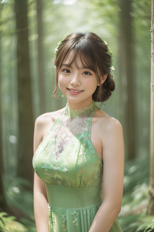 A girl, 13 years old, extremely cute, solo, wearing a colorful dress, sitting by the seaside, with elegant long hair, hair ornament, looking at the viewer, having a shy smile, surrounded by lots of colorful flowers, (best quality, 8K, highres, masterpiece:1.2), ultra-detailed, (realistic, photorealistic:1.3).