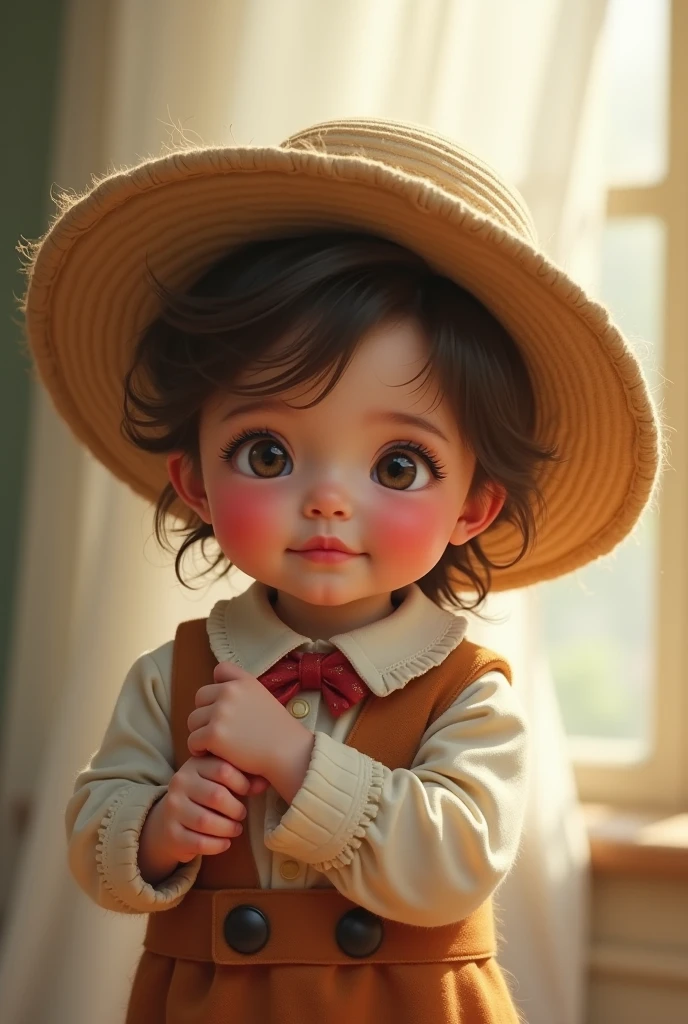 Hat、Foreign little boy、head portrait、shinning、White clothes、Background bokeh