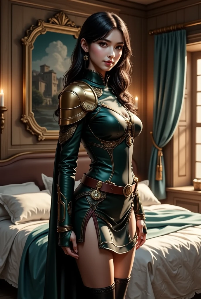 fantasy world、beautiful woman in silya room、Adventurer、Set out on an adventure from town briskly、