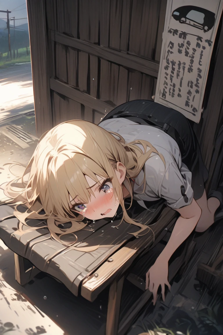 (masterpiece, highest quality), Intricate details, One girl, Squat， Embarrassing, anger, Glare, Blushing，incontinence，Thin yellow liquid spurting out from under her legs，A thin yellow puddle at my feet，In the grass,Black stains on underwear，Urinating，Wearing shoes,Alley,Peeing,Thin yellow liquid dripping from the crotch ，Place your hands on your crotch