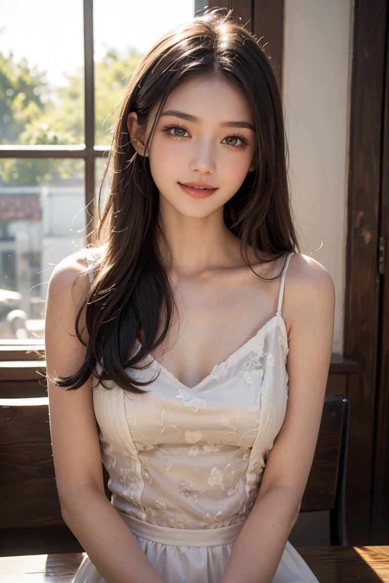 best quality, masterpiece, ultra high res, photorealistic, 1girl, offshoulder, smile --auto