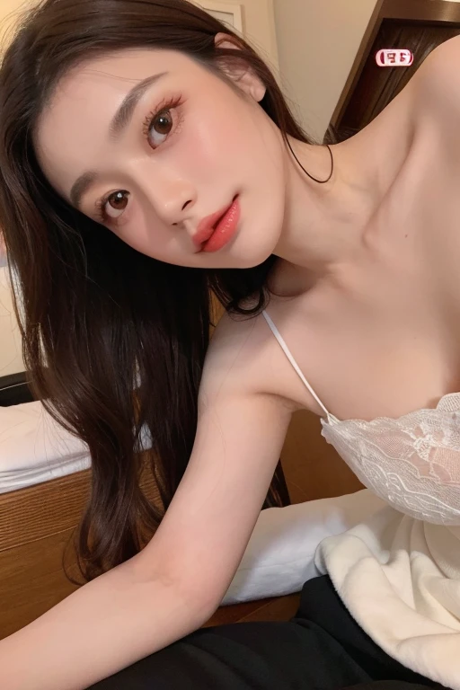 Dark brown hair、Light brown eyes、Japanese actress、 Lady、I am about 40 years old...、(Intricate details:1.2)、(Which is the top???:1.4)、 (Ultra-high resolution:1.2)、Ultra-high resolution、(Finely tuned)、(Detailed facial features)、Hmph、8K resolution、D cup size breasts、Long Hair、Updostyle, Updo、Hair Bun、1 Girl, Deep sorrowの表情, (Very detailed美しい顔), (camisole:1.5), (Bare shoulders:1.3), (Highest quality:1.4), (Very detailed)、Beautiful fair skin with transparency, Are sleeping、Sleeping on the floor、Top View、 Spread your legs wide, Open your mouth a little、Her legs are visible through the dress、Deep sorrow、Pose of Weakness、Obscene pose、White floor、White wall、The morning sun shines in、Sleep on your side。